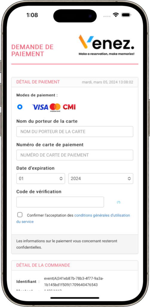 Paiement sécurisé en ligne via l'application Venez.ma avec intégration du CMI